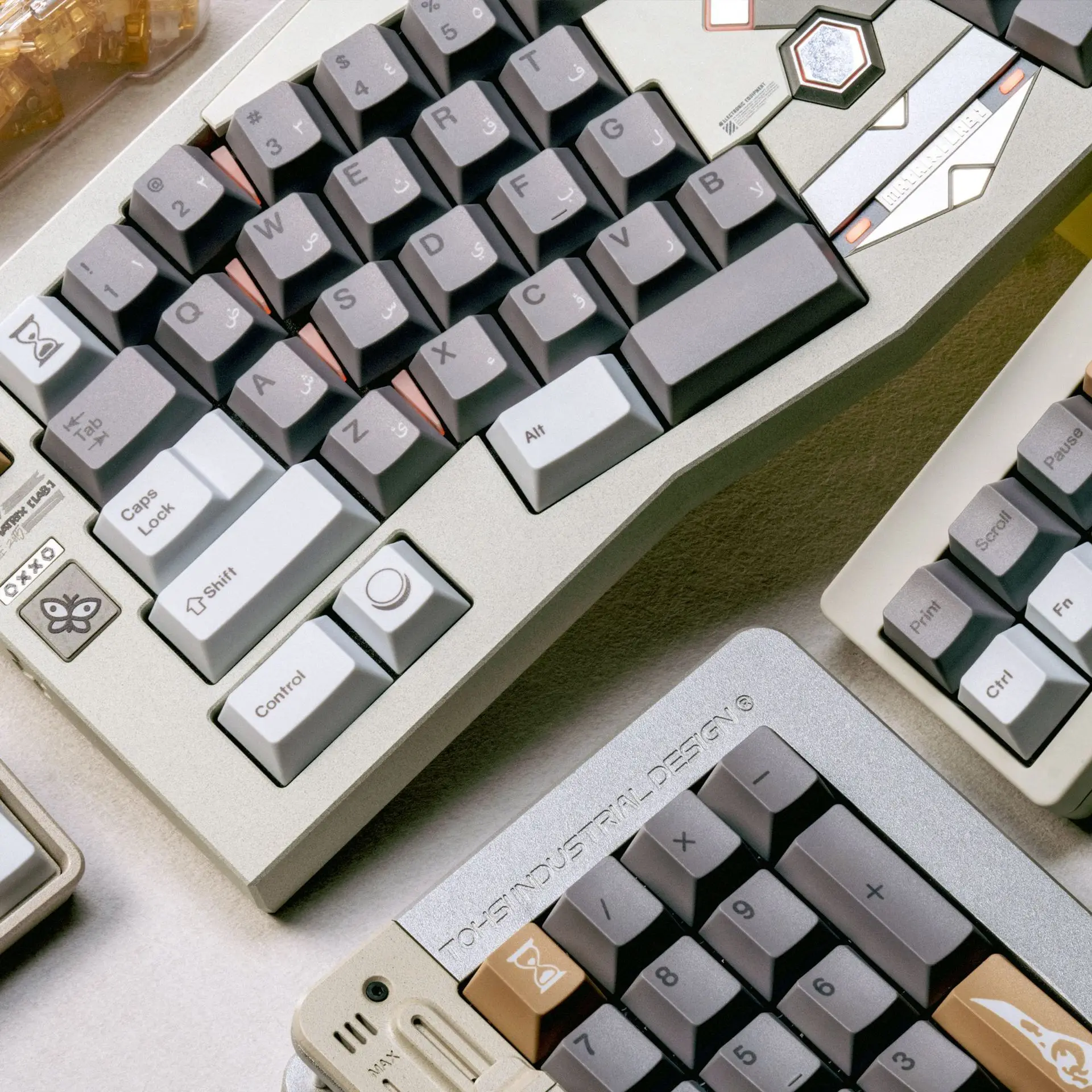 Retro Arabic Keycaps Grey 1.77mm Thickness PBT Dye Sub Compatible with Full Size Mechanical Keyboard & Split Keyboard 143-key