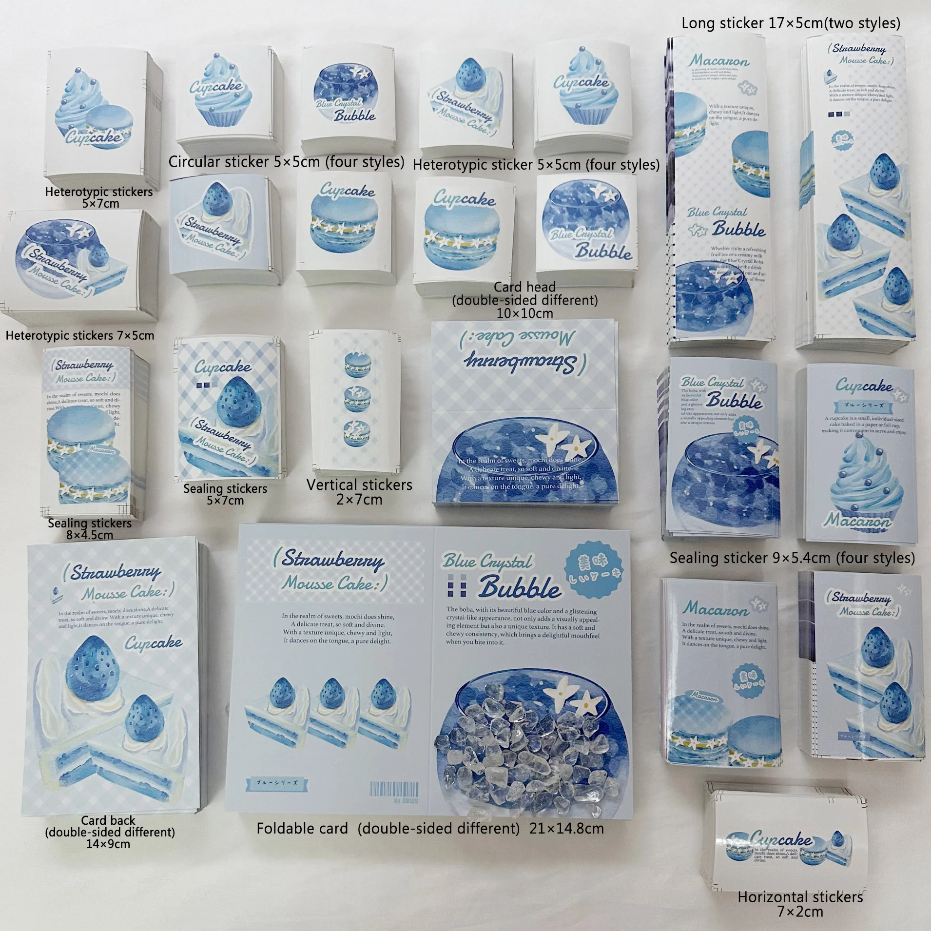 

115pcs-Stickers Greeting Card Folding Card Set-Blue cake Design-used for DIY packaging decorating anime,Kpop, Birthday gifts