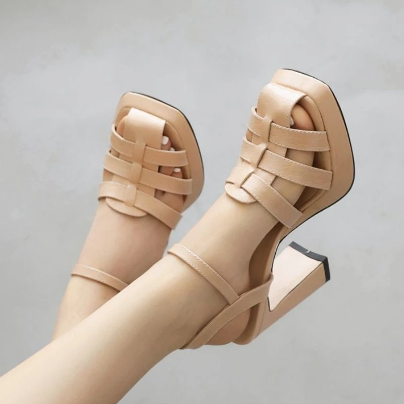 Elegant Sandals Women Summer 2024 Nude Black High Heels Gladiator Flip Flops Ladies Dance Party Wedding Shoes Large Size 44 46 image 2