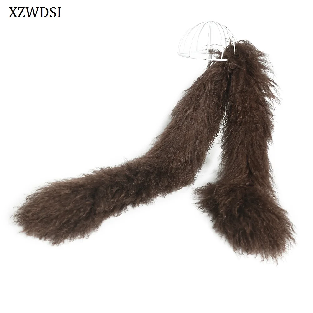 Gorgeous Winter Scarf Double Sides Long Hair Genuine Mongolian Lamb Fur Scarves for Women