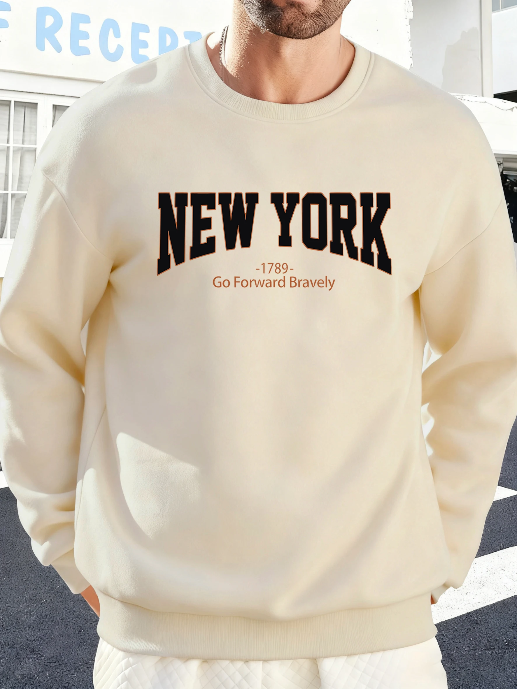 

Мужские толстовки с принтом New York Go Forward Bravely, удобная мягкая толстовка с капюшоном, повседневная свободная одежда, флисовая осенняя уличная одежда