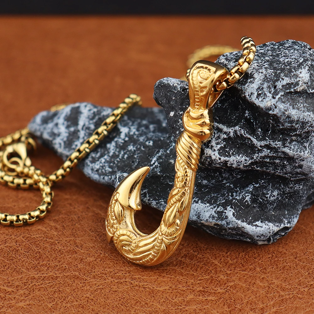 Maui Magic Fish Hook Necklace Pendant Men Vintage Punk Style Stainless Steel Pirate Anchor Necklace Biker Jewelry Gift Wholesale