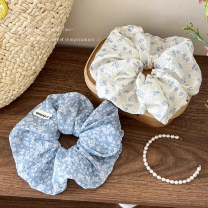 رباط شعر كوري حلو صغير من الزهور الطازجة والأمعاء الغليظة، ربطة شعر مرنة عالية، حبل ربطة رأس، إكسسوارات شعر على شكل زهرة الرأس