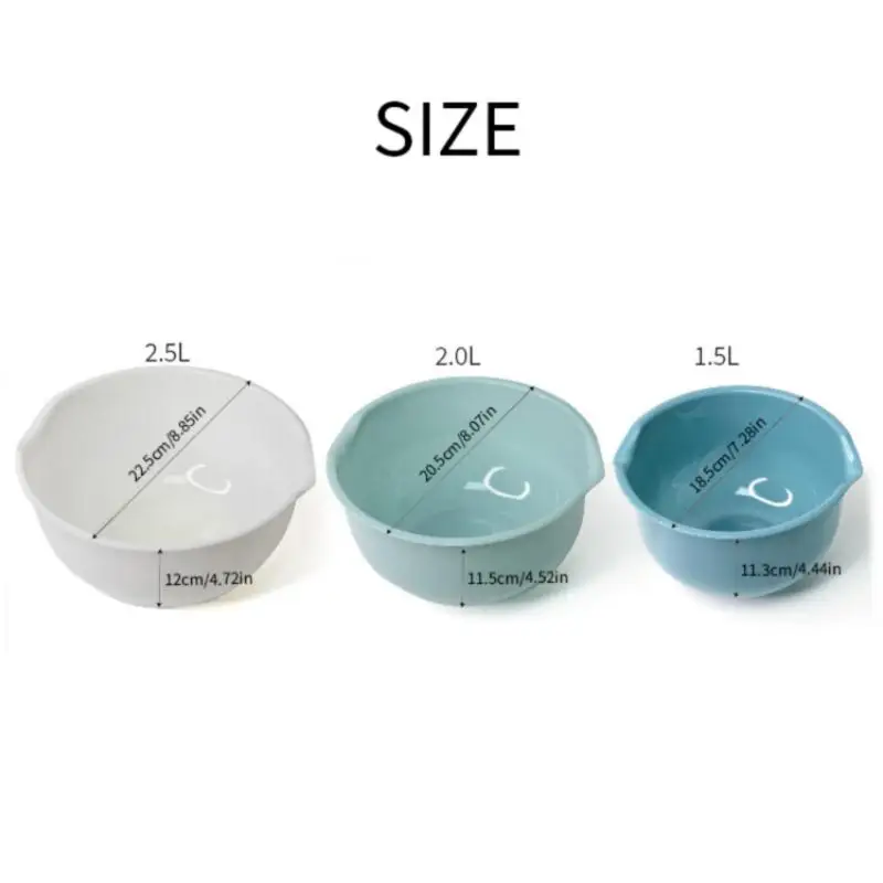 3Pcs Mixing Nesting Plastic Mixing Bowl Set  Salad Serving Bowl Kitchen Fruits Vegetables Food Snacks Basins