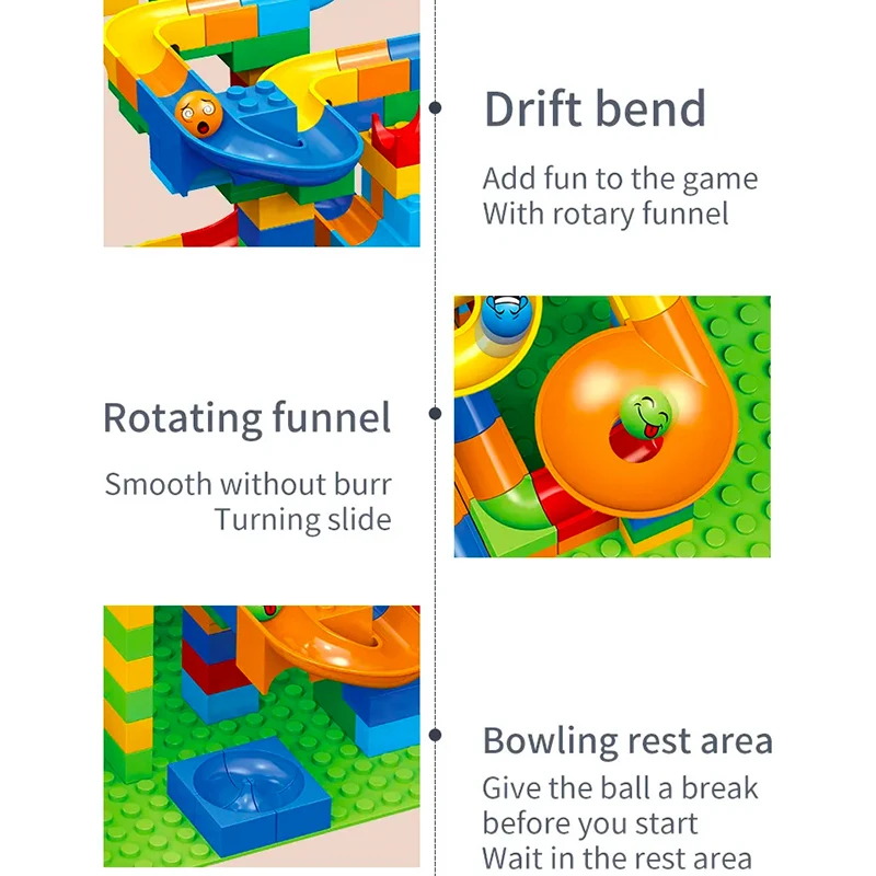 504PCS  DIY Assembly Bricks Marble Race Run Block Big Size Building Blocks Plastic Funnel Slide Educational Toys For Children