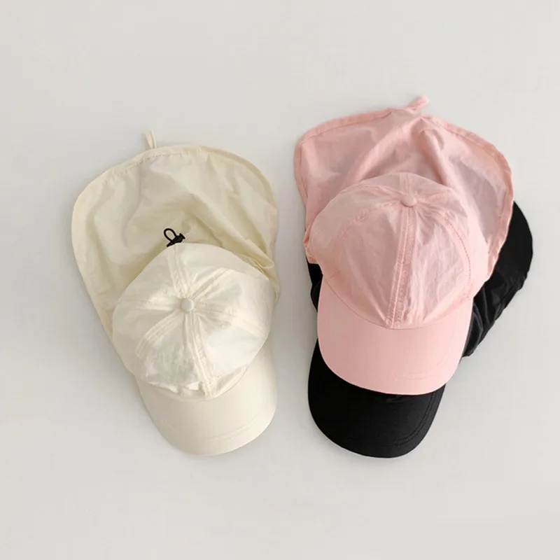 Summer Baby Sun Hat with Shawl Outdoor Beach Thin Quick Drying Visor Cap Kids Solid Color Neck Protection Cover Baseball Cap