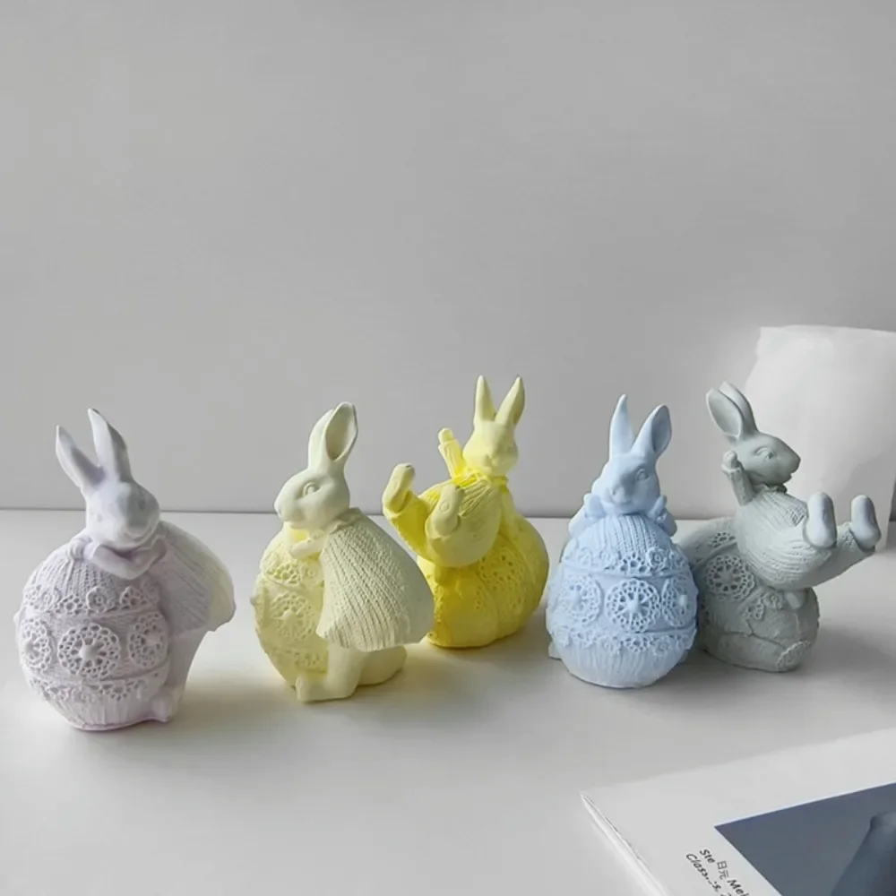 Relief Flower Easter Egg Candle Silicone Molds Bunny Gypsum Mould Animal Rabbit Resin Making Festival Gifts Birthday Party Decor