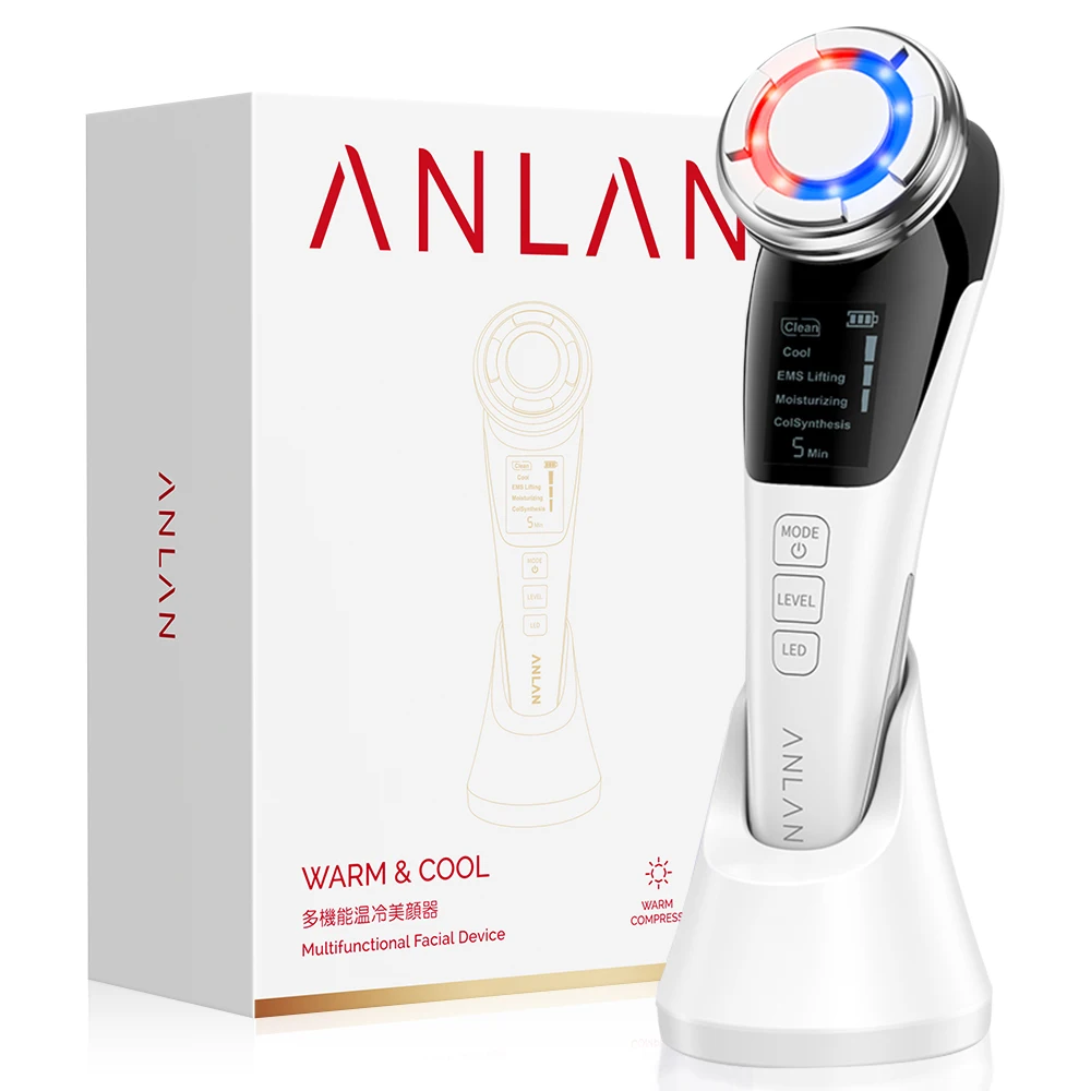 ANLAN Masajeador Facial EMS 5 en 1 con Luz LED, Limpieza Profunda, Compresa Fría y Caliente, Dispositivo de Belleza Antienvejecimiento para Lifting Facial