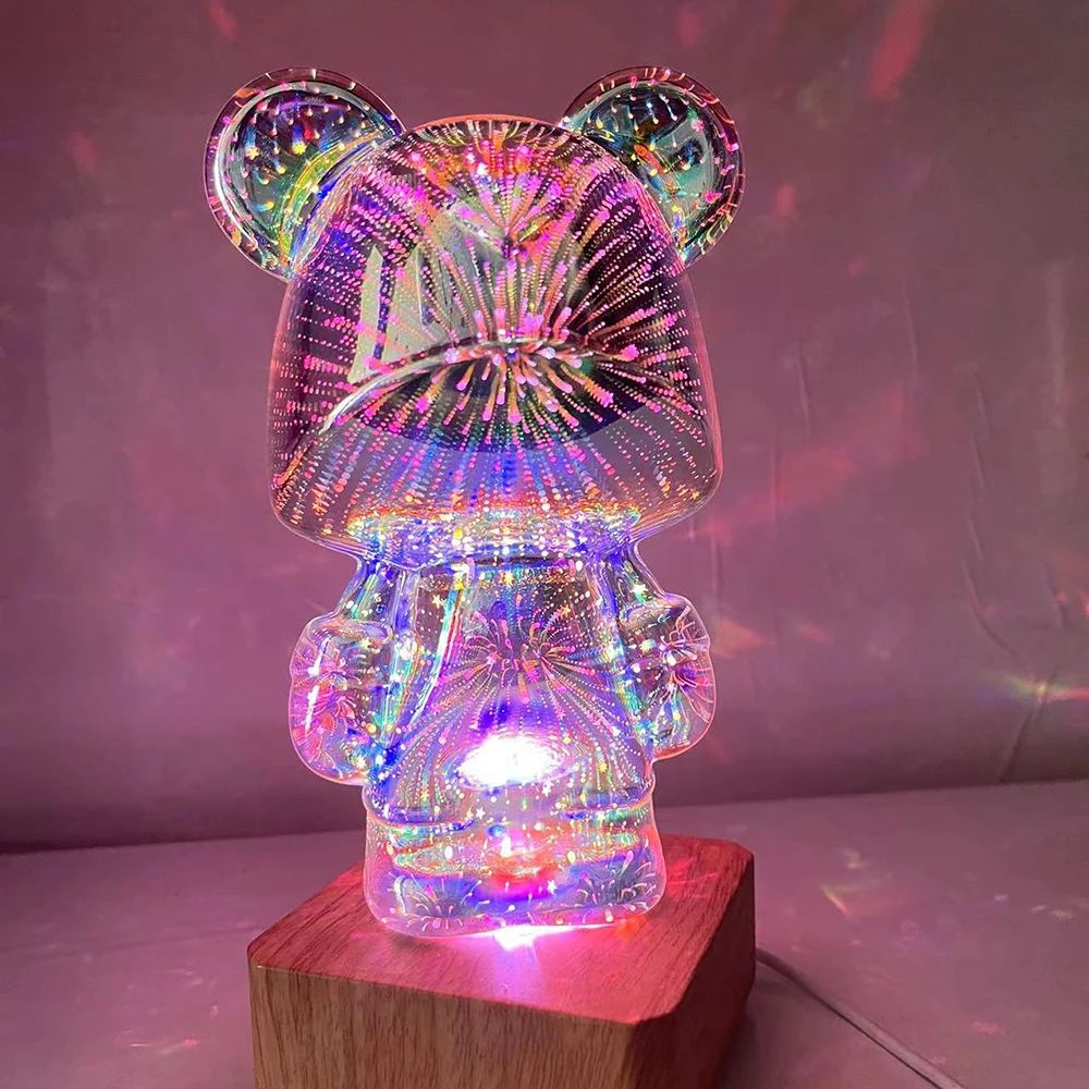 Bearbrick Figure Creative 3D Glass Neon Atmosphere Light Night Lamp Bedroom Living Room Decoration Mood Lighting