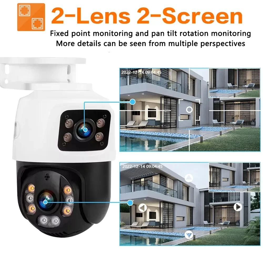 8MP 4K Dual Lens POE IP Camera PTZ Dual Screens Smart Home 360° Wired Video Surveillance IP Camera Motion Detection CCTV ICsee