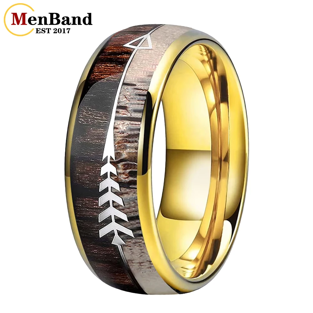 

MenBand 6/8MM Koa Zebra Wood Antler Steel Arrows Inlay Tungsten Band Rings for Men Women Wedding Engagement Jewelry Comfort Fit
