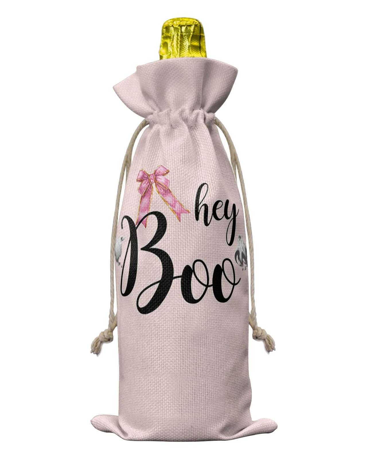 Halloween Ghost Watercolor Pink Wine Bottle Covers with Drawstring Wine Bag Packaging Bag Wedding Party Decor Gift