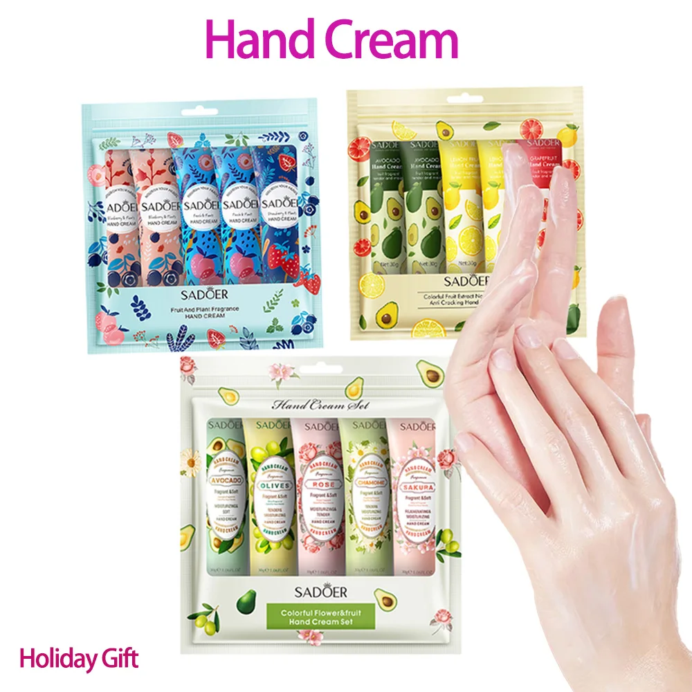 SADOER نبات الفاكهة العطر كريم اليد مجموعات طويلة الأمد ترطيب غسول اليد مجموعات 5 قطعة مجموعة هدية عيد الشتاء العناية بالبشرة #1