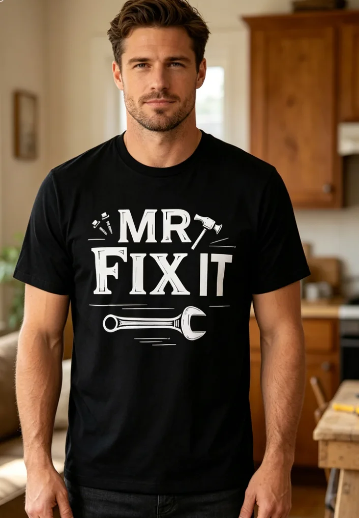 Mr Fix It with Wrench and Tools Graphic T Shirt Casual Short Sleeve Tee Crew Neck Slight Stretch Fabric Men and Women 2026