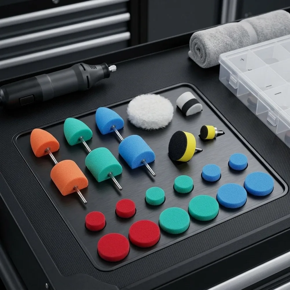 For Mini Polisher Accessories 22 pcs Buffing Pads Kit Foam Wool Polishing Pads and Backing Plates for Vehicle Detailing