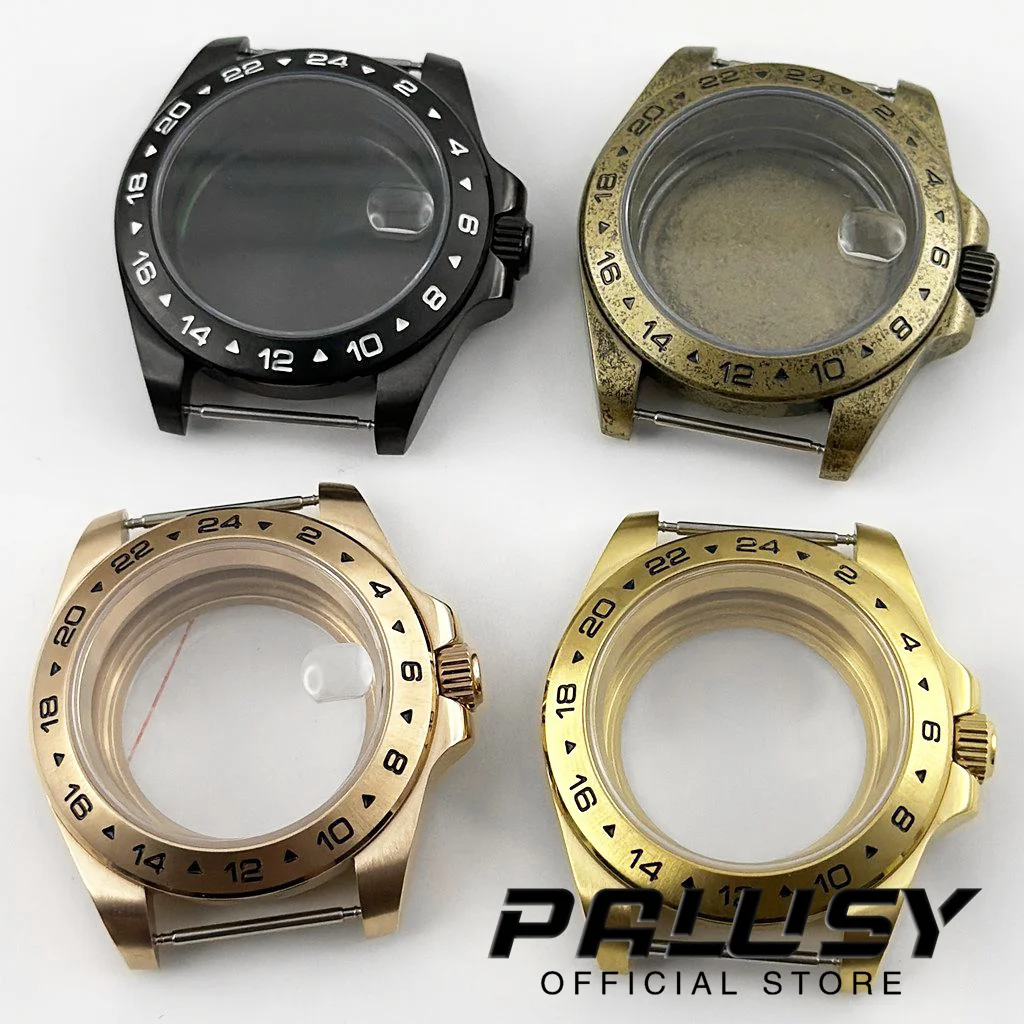 

40mm 24 Hour GMT Explorer Steel Bezel Watch Case for NH34 NH35 NH36 NH38 ETA2824 Movement Sapphire Glass EXP Watches Accessories