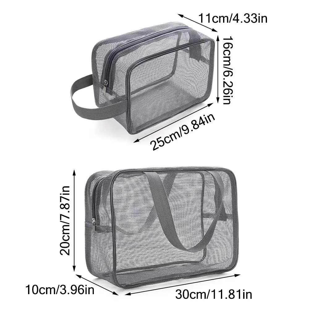 Grey Blue Mesh Shower Bag Mesh Quick Dry Handhold Storage Bag Large Capcity Foldable Bathroom Carry Tote