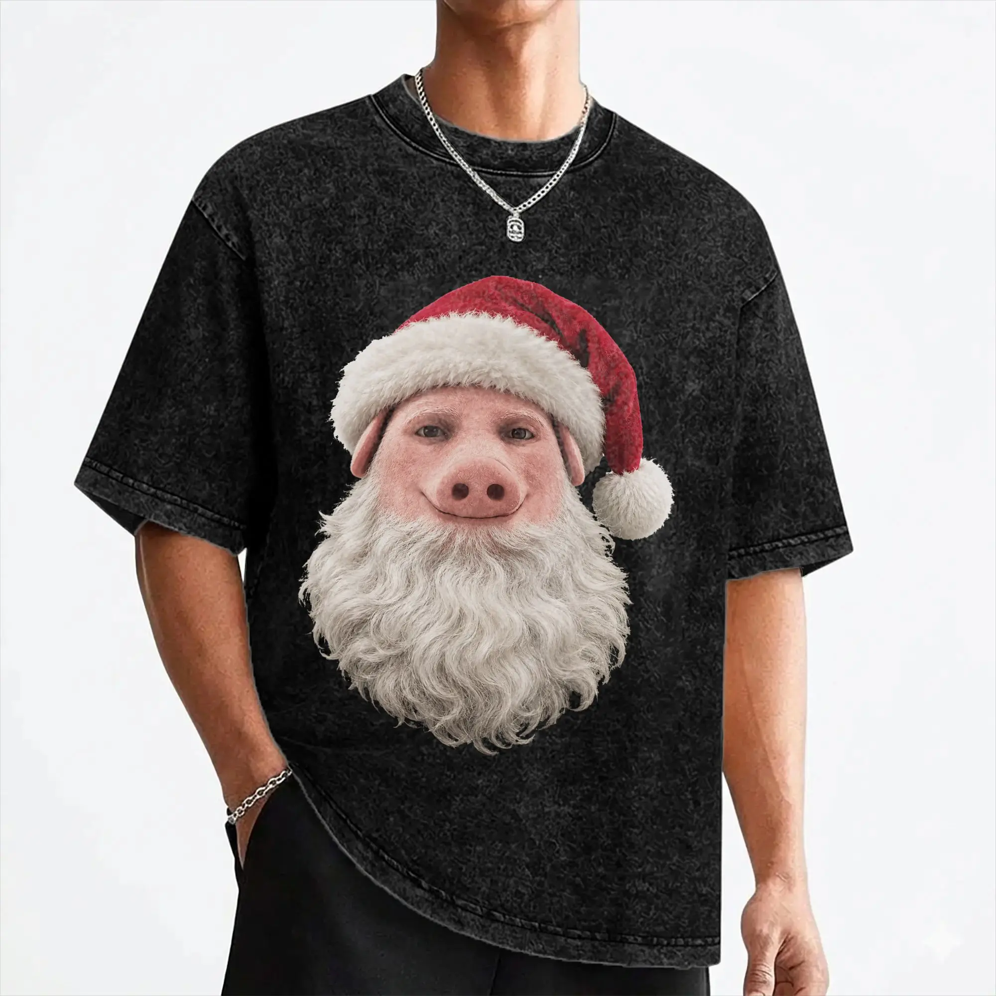 John Pork Santa Claus Face Funny Christmas Meme T Shirts Washed 100% Cotton T-Shirts Men Women Streetwear Graphic Tee Shirt