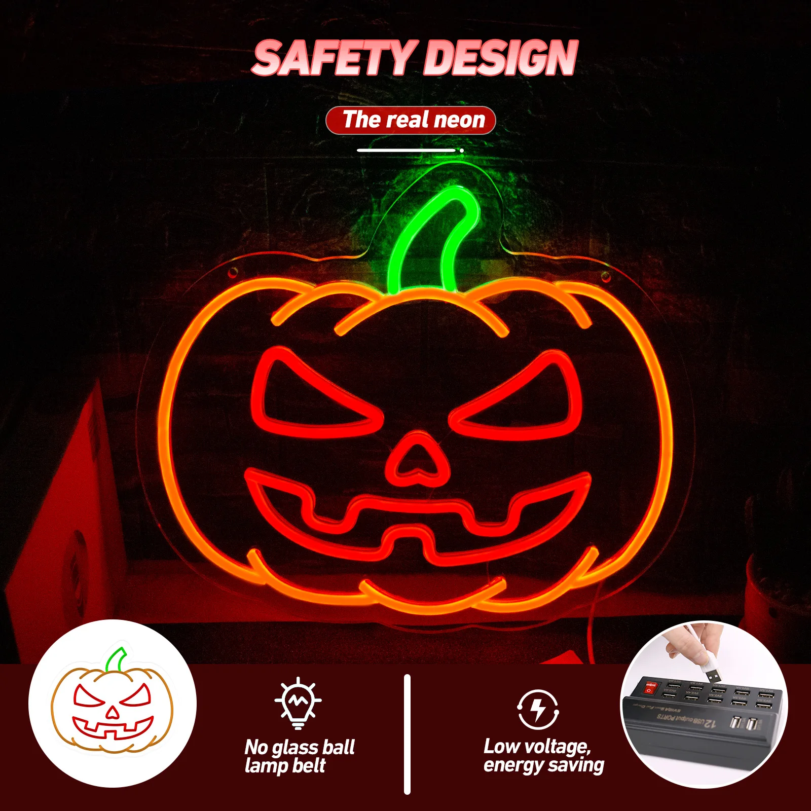 

Pumpkin Neon Signs For Wall Decor Halloween Light Up Sign Room Decoration Party Bar Club Bedroom Dimmable Led Lights Art Logo