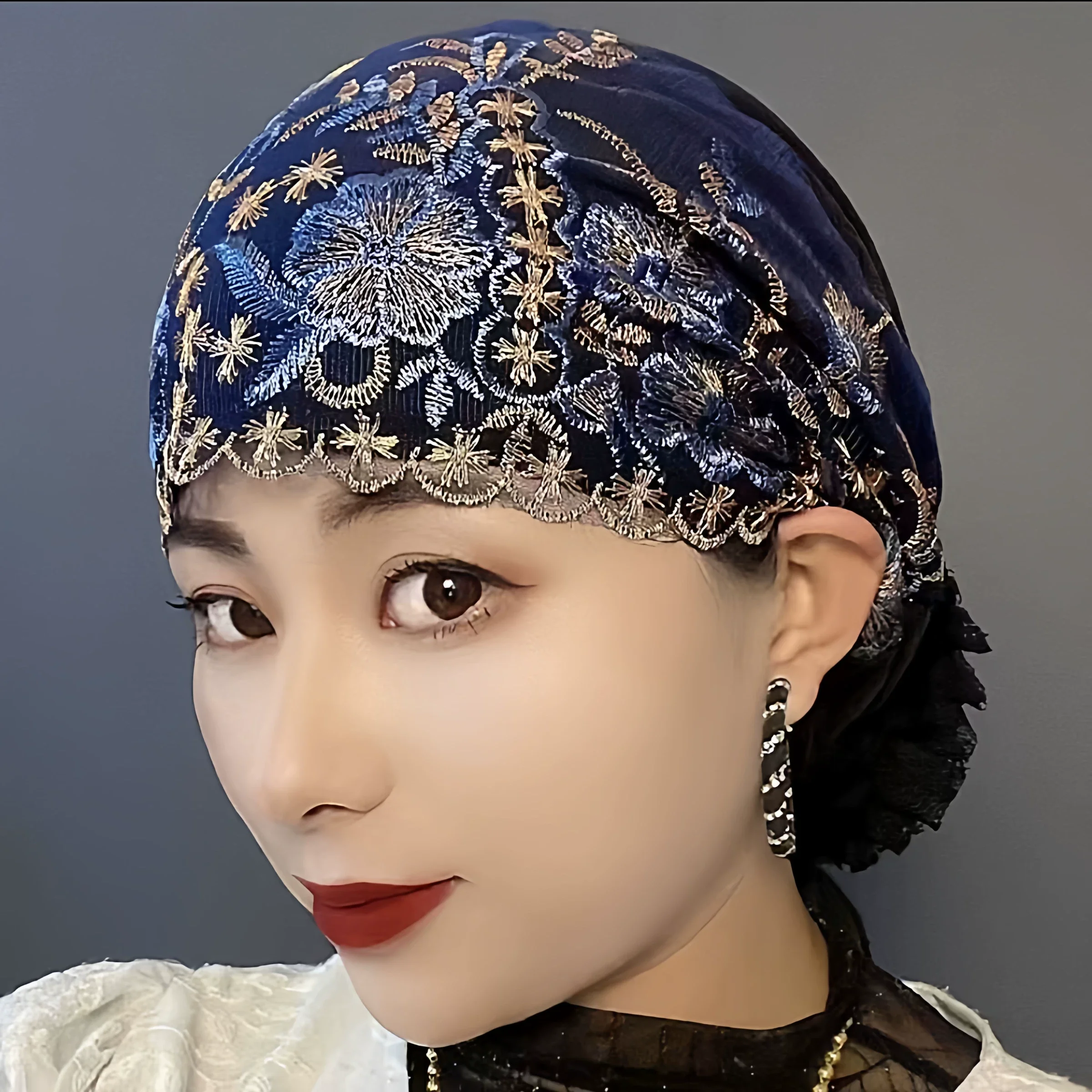 

Female New Headwear Mother's Lace Mesh Embroidery Flowers Elastic Hat Women Hair Accessories Sun Protection Hair Styling Tools