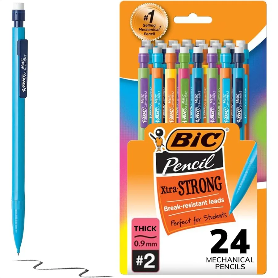 

Xtra Strong Mechanical Pencils with Erasers Thick Point 0.9mm 24Count Mechanical Pencils for School or Office plies