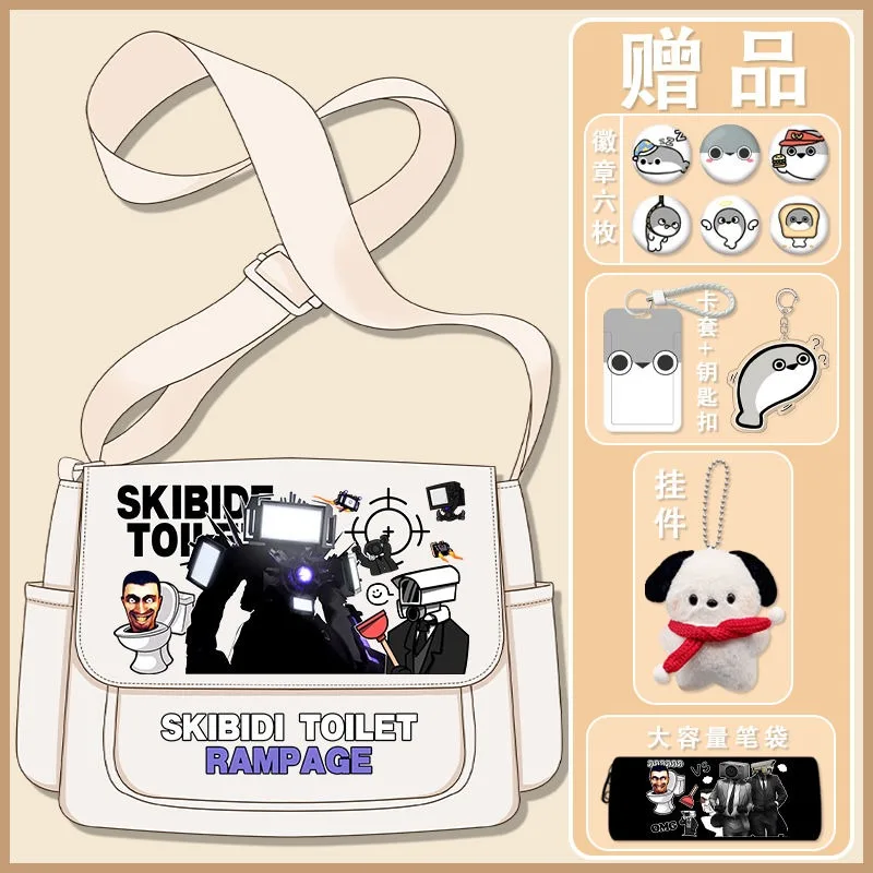 Black White, Large Capacity, Skibidi Toilet, Student Kids Teens, Anime Messenger Crossbody Shoulder Bags for School Girls Boys