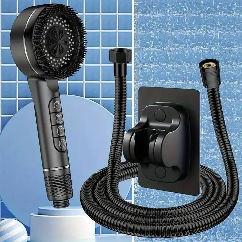 Prague Piano Key Showerhead:High-Pressure Shower Nozzle with Powerful Water Flow,1.5-Meter Reinforced Hose,No-Drill Wall Mount