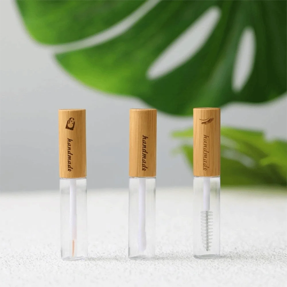 Com escova recipiente de rímel frascos compactos garrafa recipiente cosmético tampa de bambu garrafa recarregável vazio pote de rímel recarregável