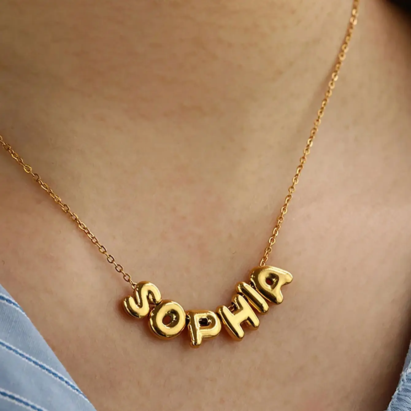 Custom Bubble Initial Letter Name Necklace For Women Men Personalized Letter Necklace  Stainless Steel Jewelry Mother's Day Gift