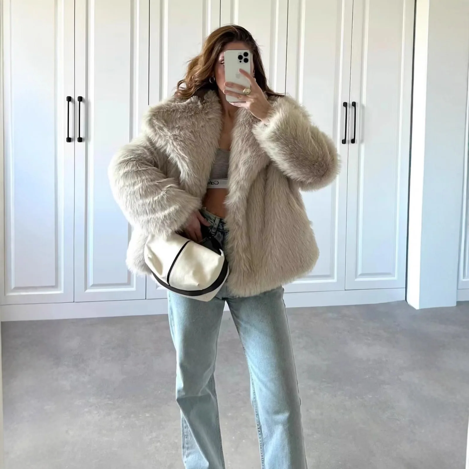 Faux Fur Coat Women Solid Fur Jacket Turn Down Collar Long Sleeve Single Breasted Loose Thick Warm Fur Casual 2025 Autumn Winter