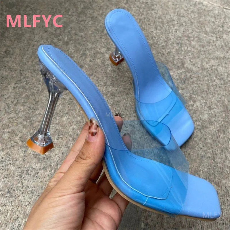 Summer sequins with transparent stiletto fairy sandals all-match open-toed fashion high-heeled slippers woman shoes sexy