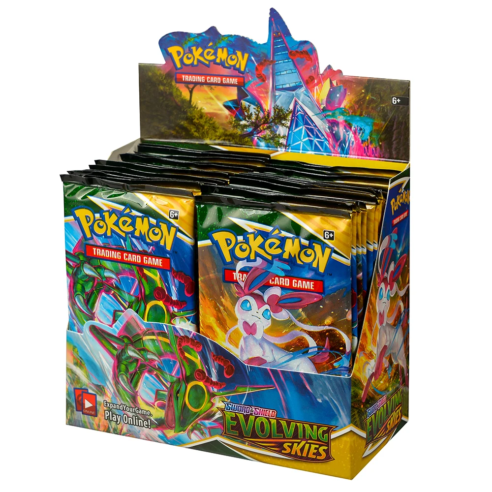 Nouveau 360 pièces Pokém TCG : Sword Shield Evolving Skies Booster Box, boîte de 36 paquets de cartes à échanger Pokem, prêt à être expédié