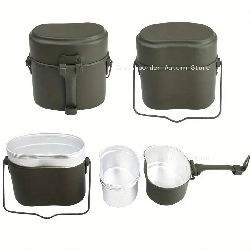 3PCS Portable Folding Travel Lunch Box Vintage Nostalgic Outdoor Multi-functional Lunch Box Set Water and Food Container