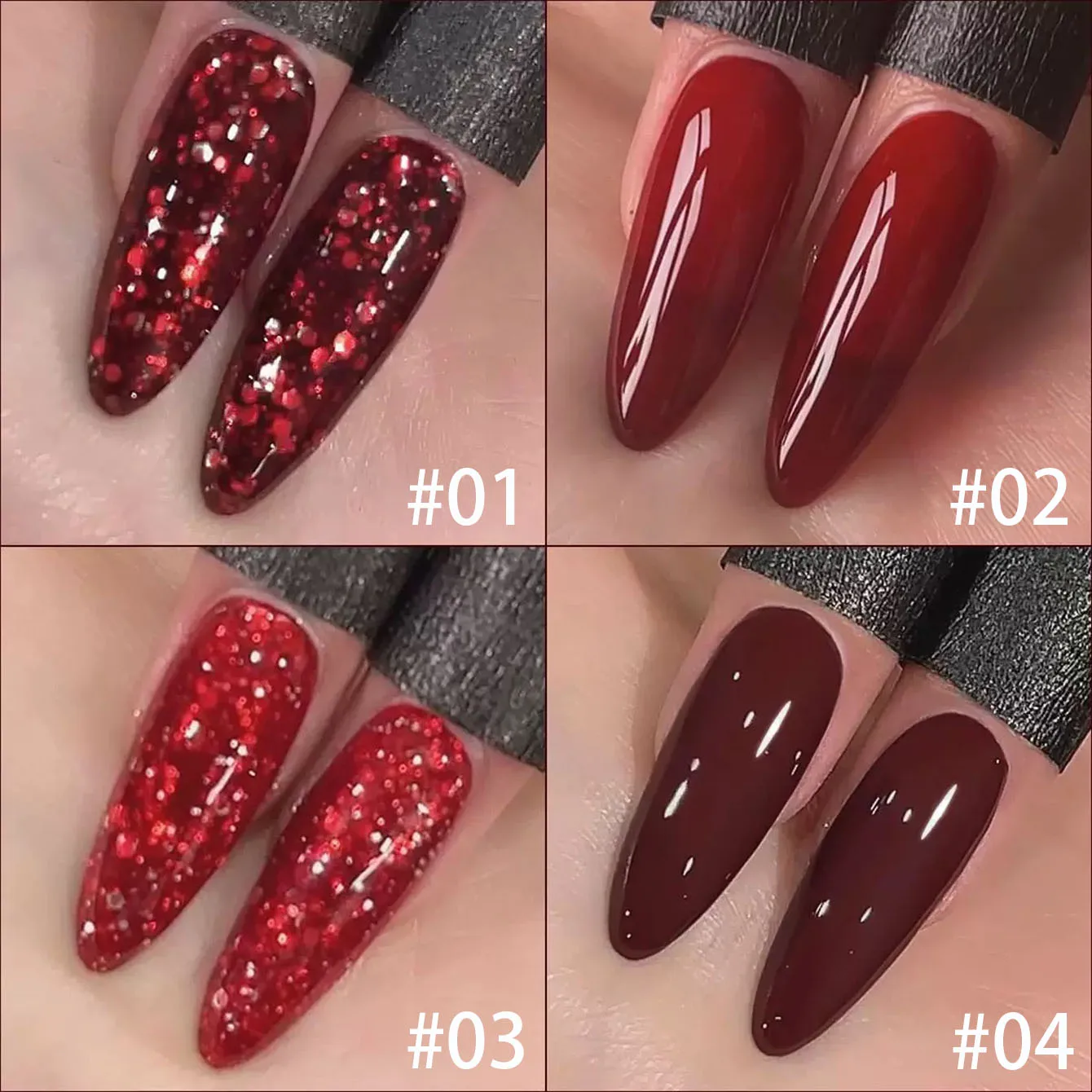 MIANEL 2026 1-4PCS Red Nails Christmas Mary Blood Deep Red Series Crushed Diamond Gel Polish Nail Supplies Nail Stuff Nail Art