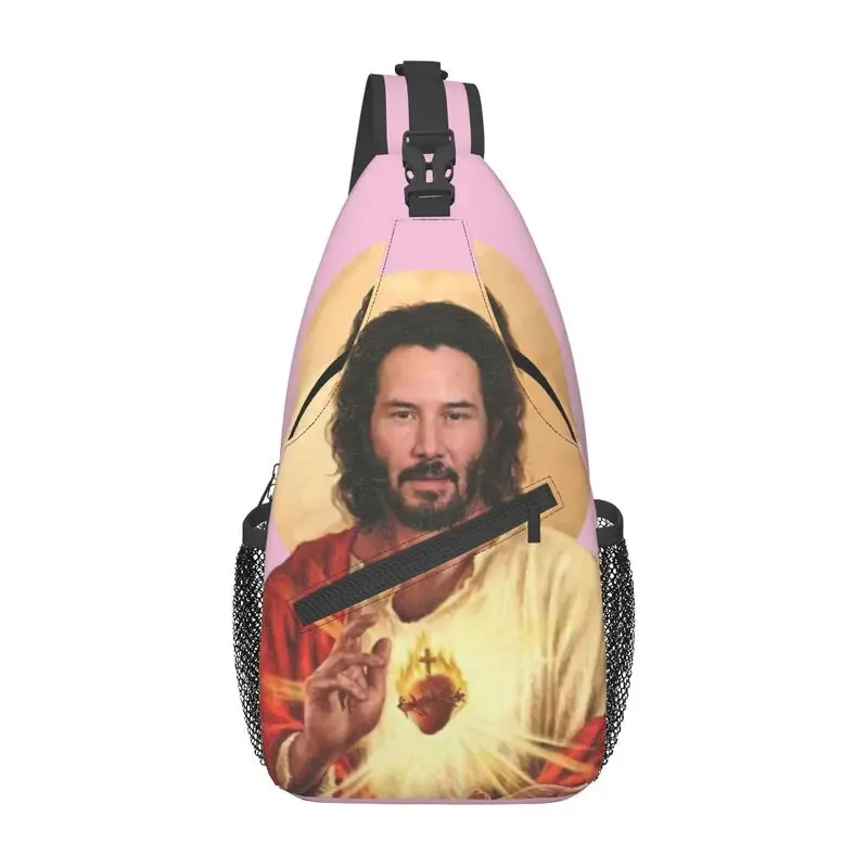 

Saint Keanu Reeves Sling Bags for Men Cool Meme Jesus John Wick Shoulder Chest Crossbody Backpack Cycling Camping Daypack