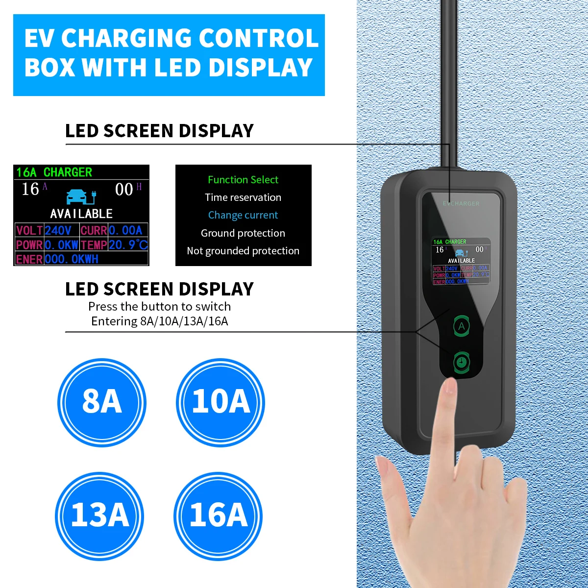 WUFEN AU/NZ 3.5 واط 16A شاحن سيارات كهربائية محمول GBT EVSE صندوق شحن وحدة تحكم صندوق الحائط لشحن السيارات الكهربائية الحالي قابل للتعديل