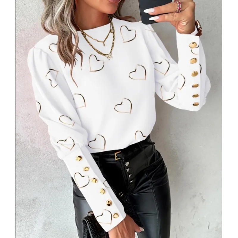 Office Ladies V-neck Button Shirt Blouse Spring Autumn Fashion Color Matching Long Sleeve Shirts For Women 2024 White Tops Femme