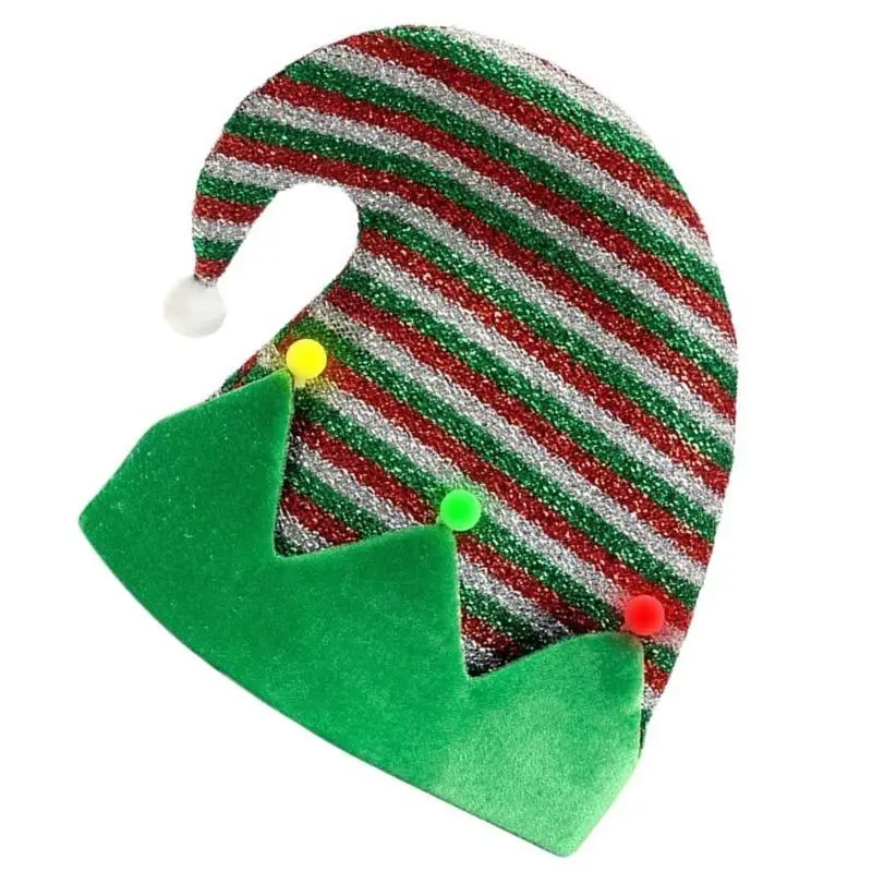 31BB Cheerful Elf Hat with Pompoms Unisex Hat Slouch Christmas Headwear Baggy Hat Slouch Mischievous Elf