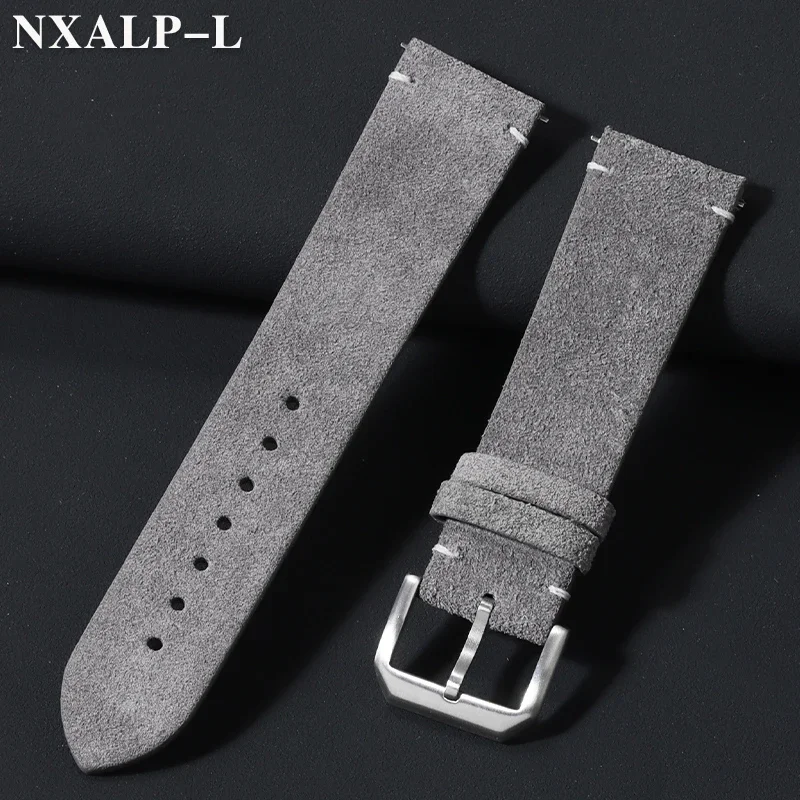 수제 스티치 스웨이드 가죽 시계 밴드 20mm 22mm 빈티지 소 가죽 팔찌 남성 여성 유니버설 액세서리 퀵 릴리스