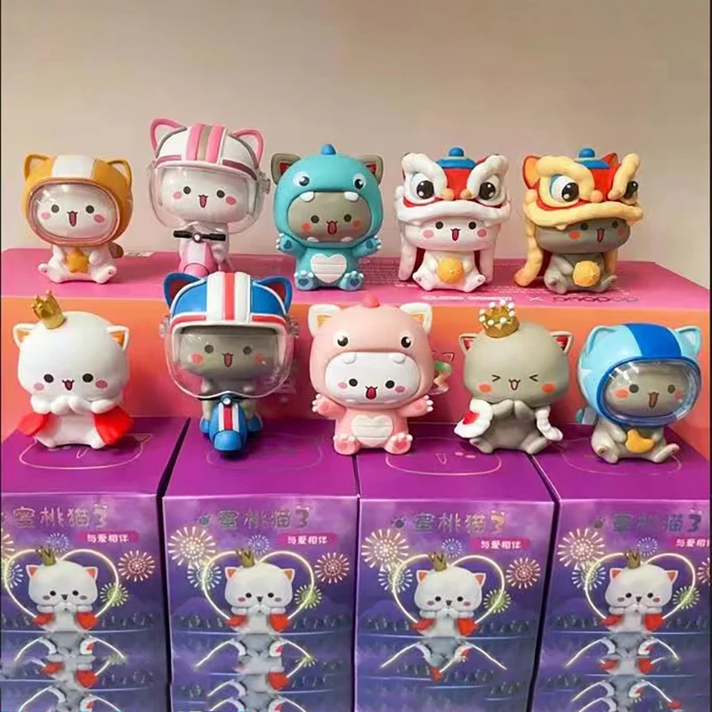 Echte Mitao Cat 3-seizoenen Lucky Cat Goedkope Kawaii Cat Blind Box Speelgoed Verrassing Figuur Cartoon Model Pop Verjaardagspop Kerstcadeau