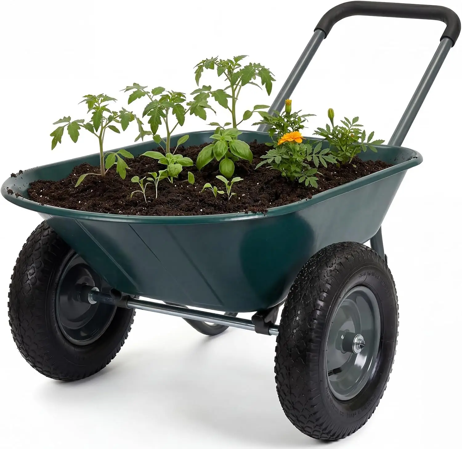 Heavy-Duty Garden Cart with Dual Wheels & Built-in Stand – Versatile Home and Yard Utility Wheelbarrow
