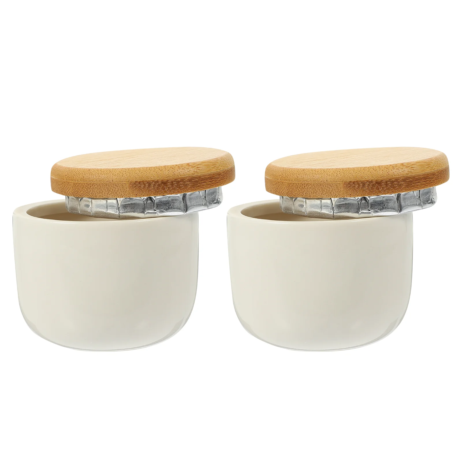 2 Pcs Food Containers Bamboo Lid Ceramic Jar Beans Can Tea with Cover Canister Leaf Holder Coffee Storage White Travel