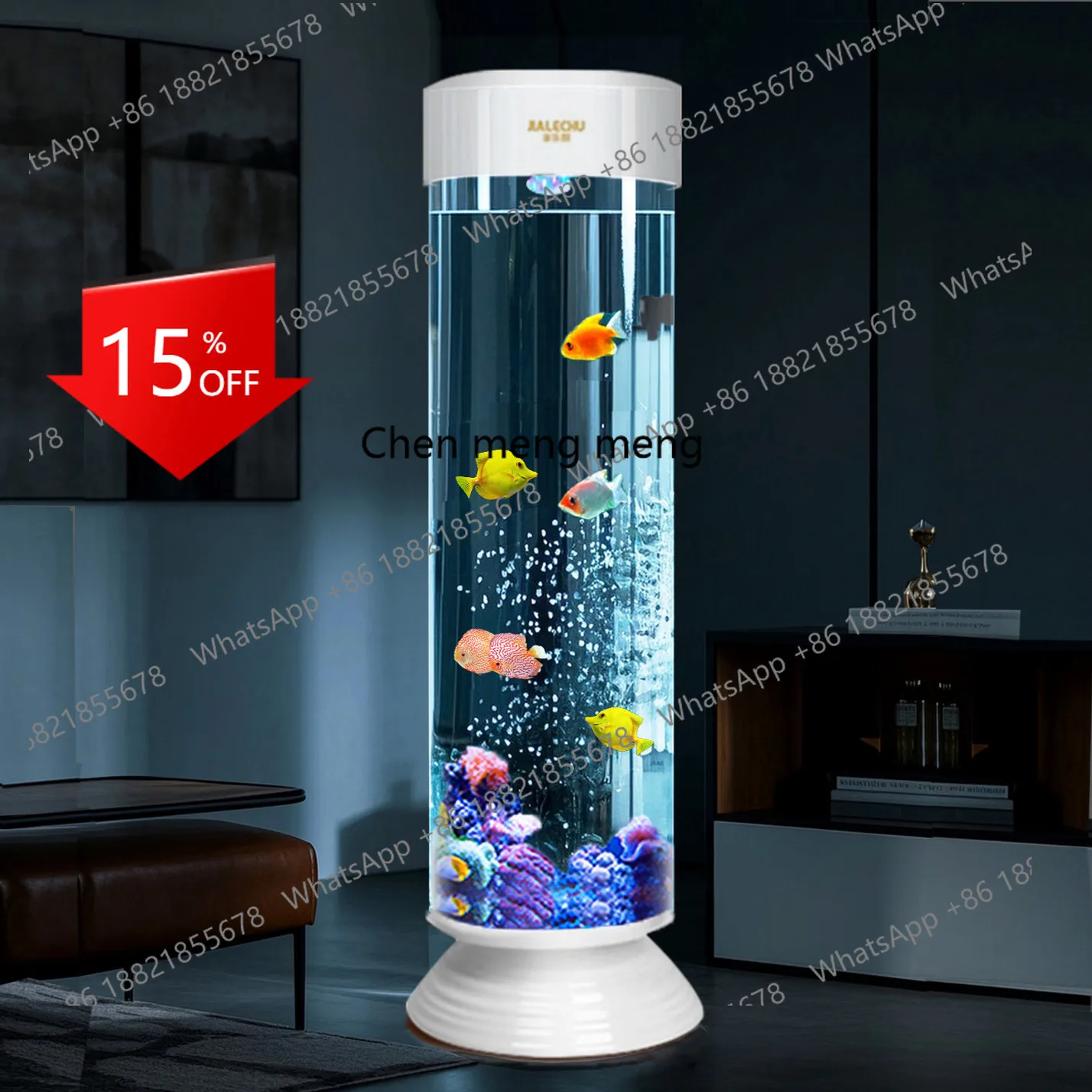 

E153 Fish tank living room cylindrical floor-to-ceiling vertical acrylic water-free ecological round goldfish tank