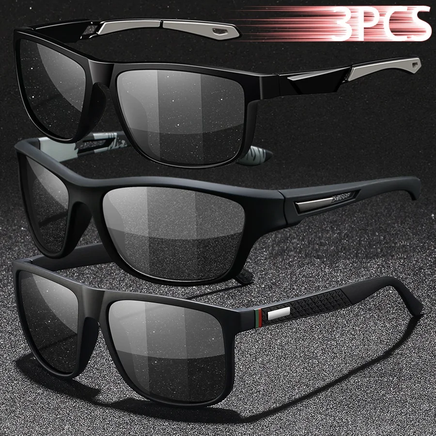 3PCS Photochromic Polarized Sports Vintage Sunglasses Men Women Cycling Driving Mountaineering Chameleon Sun Glasses UV400Eyewer