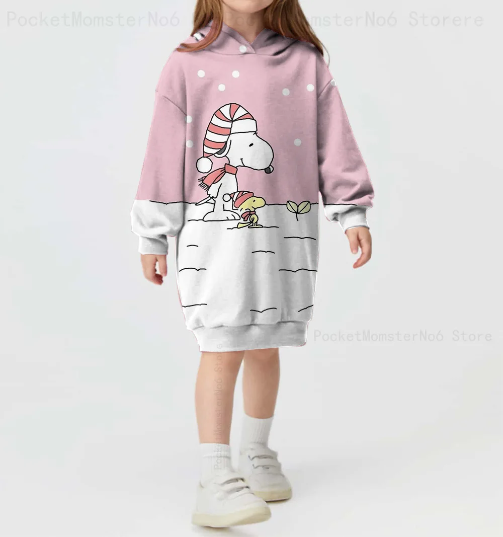 2024 autumn and winter fashion casual sweater dress Snoopy print comfortable hooded skirt Christmas series girls simple hoodie