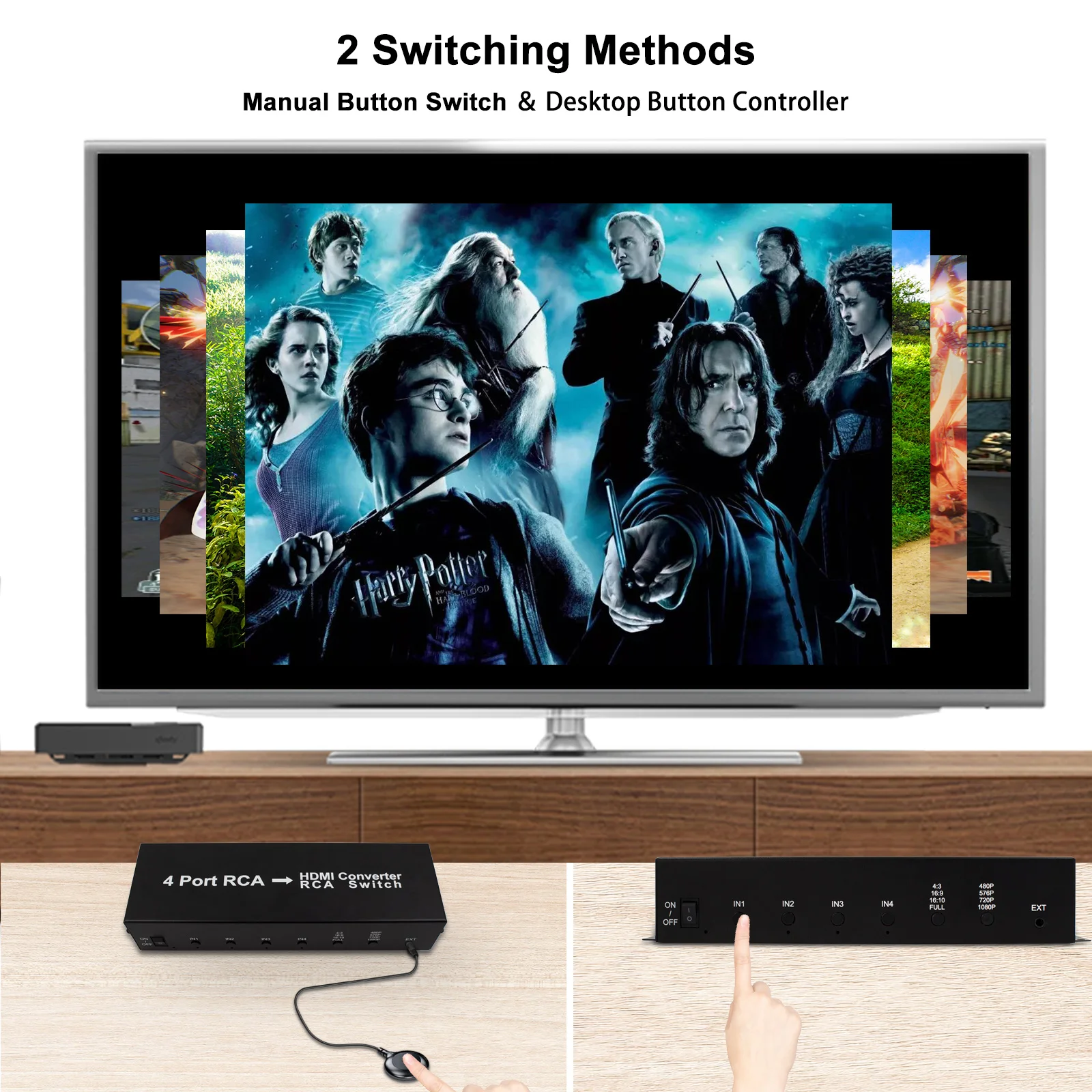 4-портовый преобразователь RCA в HDMI Переключатель RCA AV в HDMI 4AV В 1HDMI 2AV Выход AV в HDMI для DVD PS2 N64 SNES ТВ-проектор Монитор