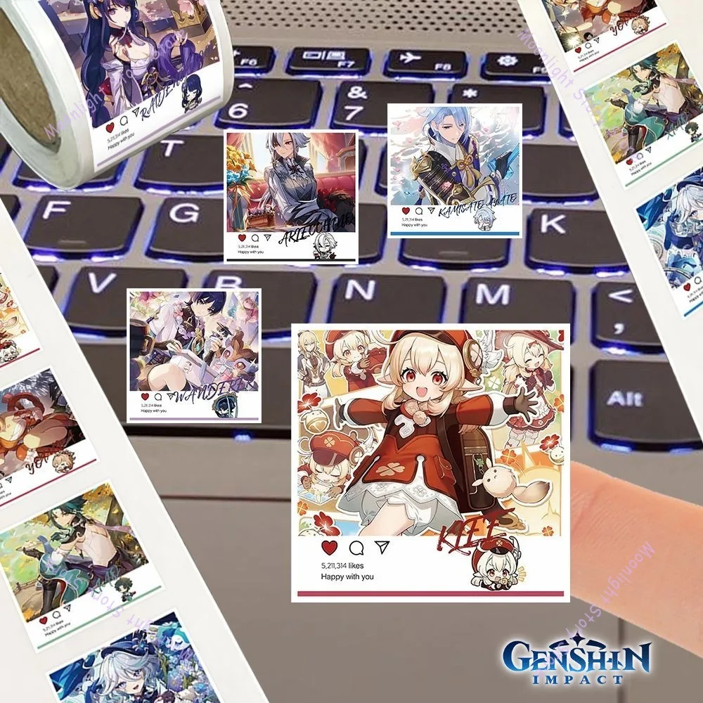 Genshin Impact Games Merch ملصقات التمرير Paimon Hu Tao Zhongli Raiden Shogun Venti زينة مجلة ملصقات الختم