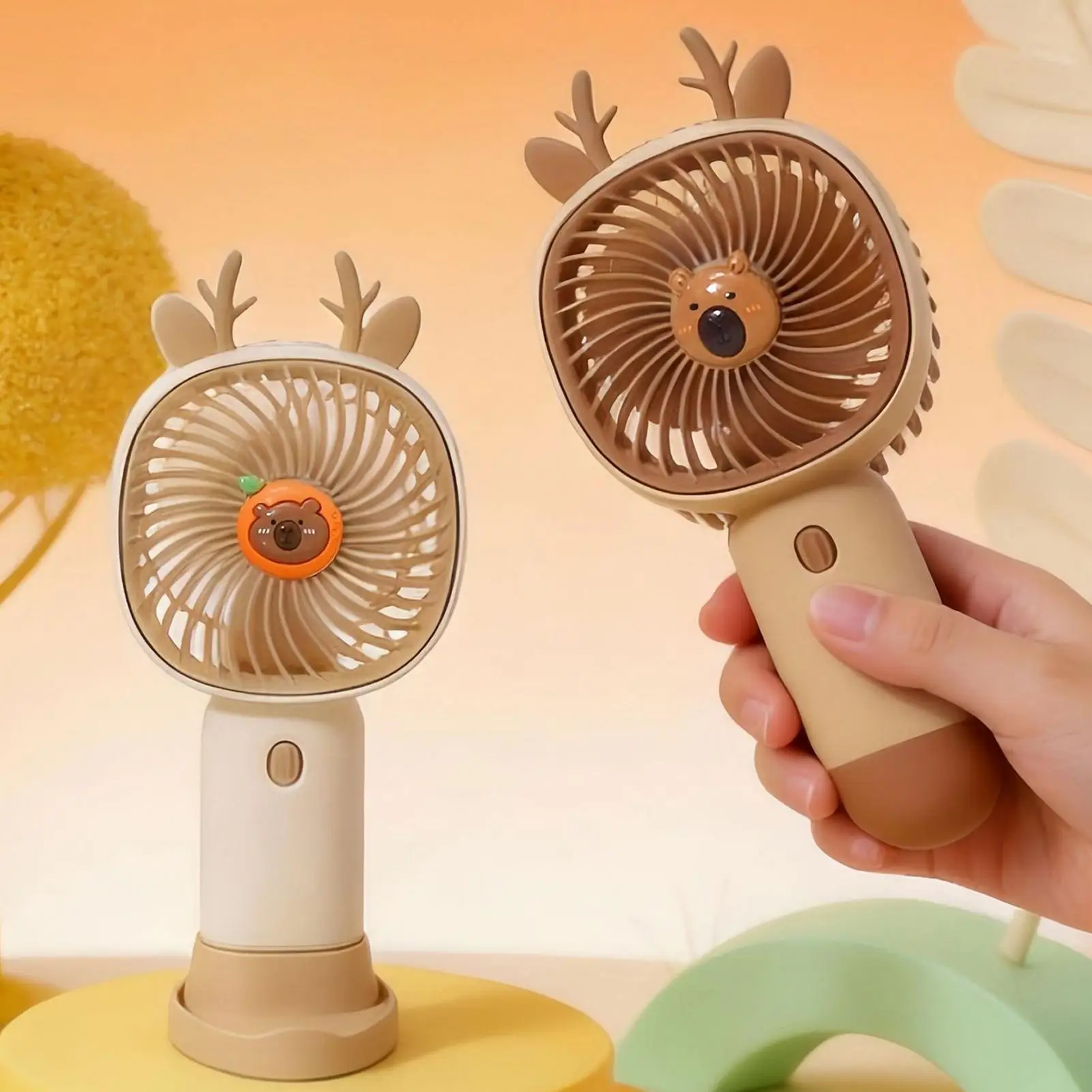 Kapibala Handheld Turbo Fan Electric Rechargeable 3-Speed Cartoon Appliance Electric Mini Handheld Fan Pocket Fan Mini Fan