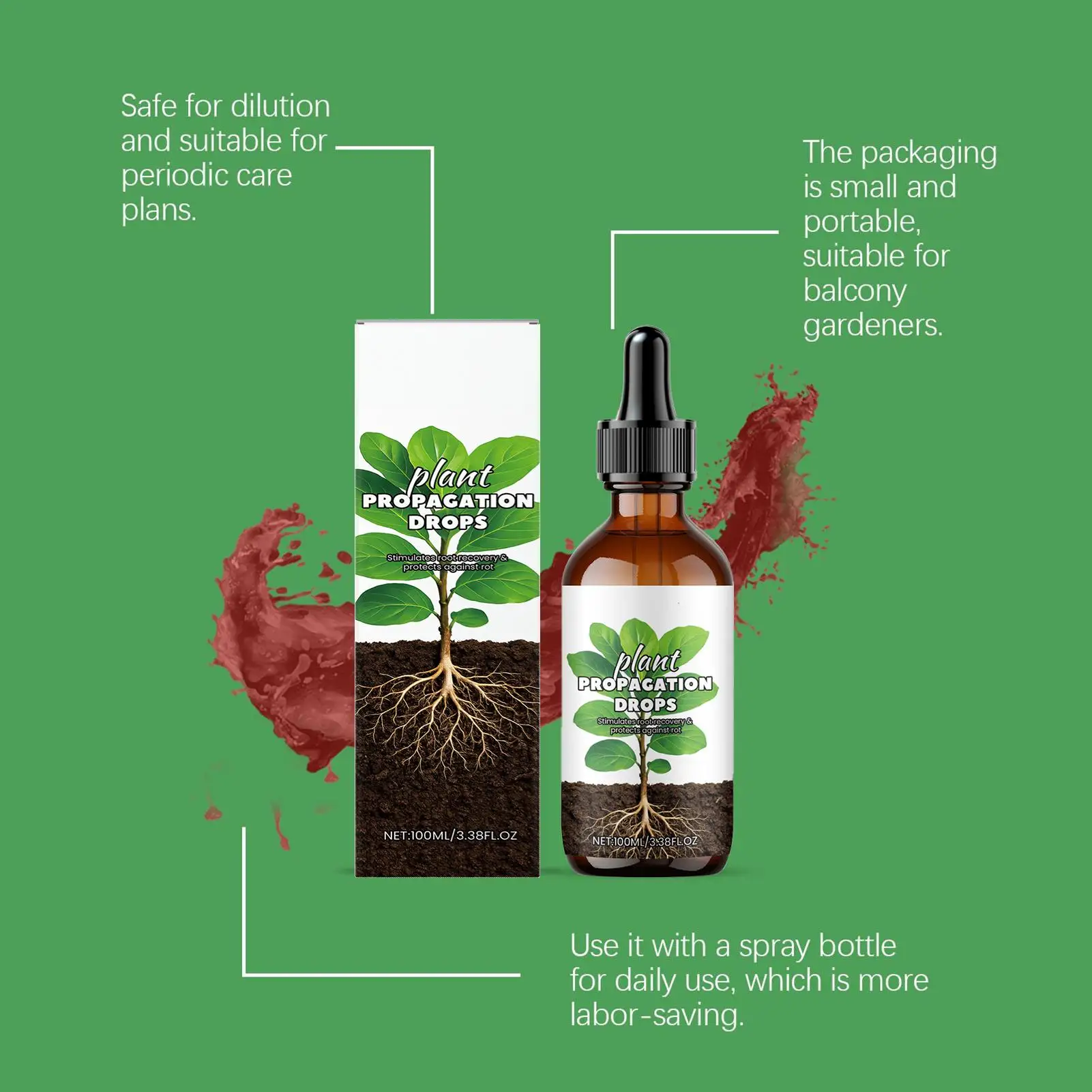 Root Booster 100ml Liquid Root Stimulator Drops for Healthy Plants Strong Roots Indoor Outdoor Gardening Water Soil Propagation