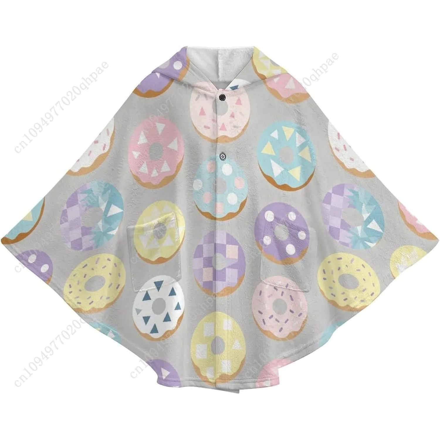 Comodo maglione coperta in flanella, felpa con cappuccio oversize con ciambelle colorate e tasche per bambini e adolescenti